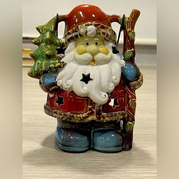 Ceramic Santa Tea Light Candle Lantern With Hanger Excellent Condition - Picture 1 of 10
